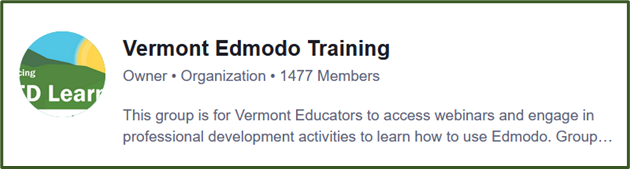 A screenshot of a the Edmodo group "Vermont Edmodo Training"
