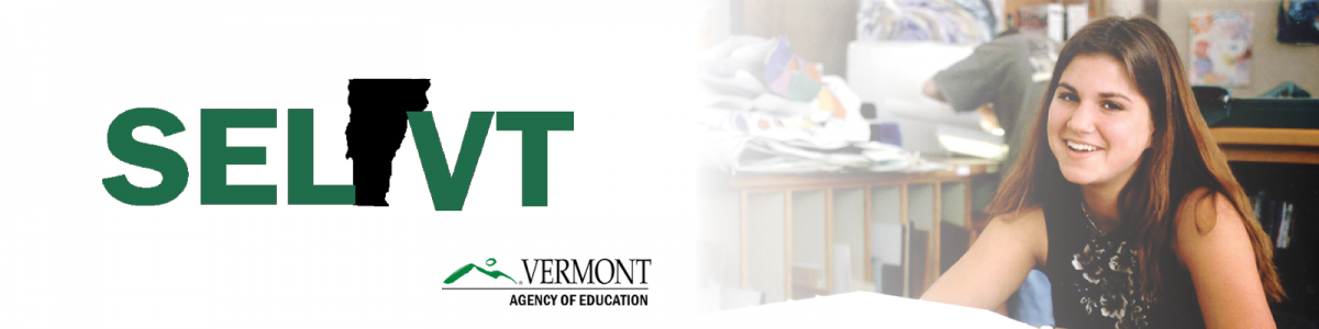 SEL VT logo with a girl sitting at a desk next to it.