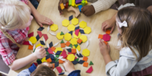children play with shape tiles